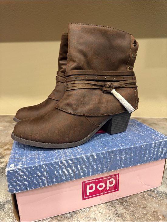 pop Shoes - pop Brown Slouchy Ankle Booties with Wrapped Studded Strap